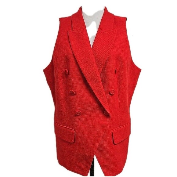 White House Black Market WHBM Textured Tweed Studio Vest Blazer Red Size 18 NWT - Picture 2 of 11